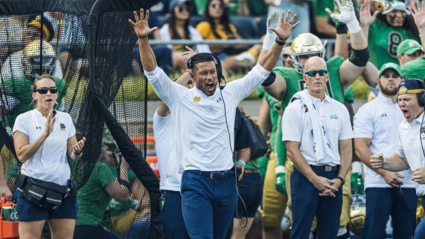 Notre Dame head coach Marcus Freeman